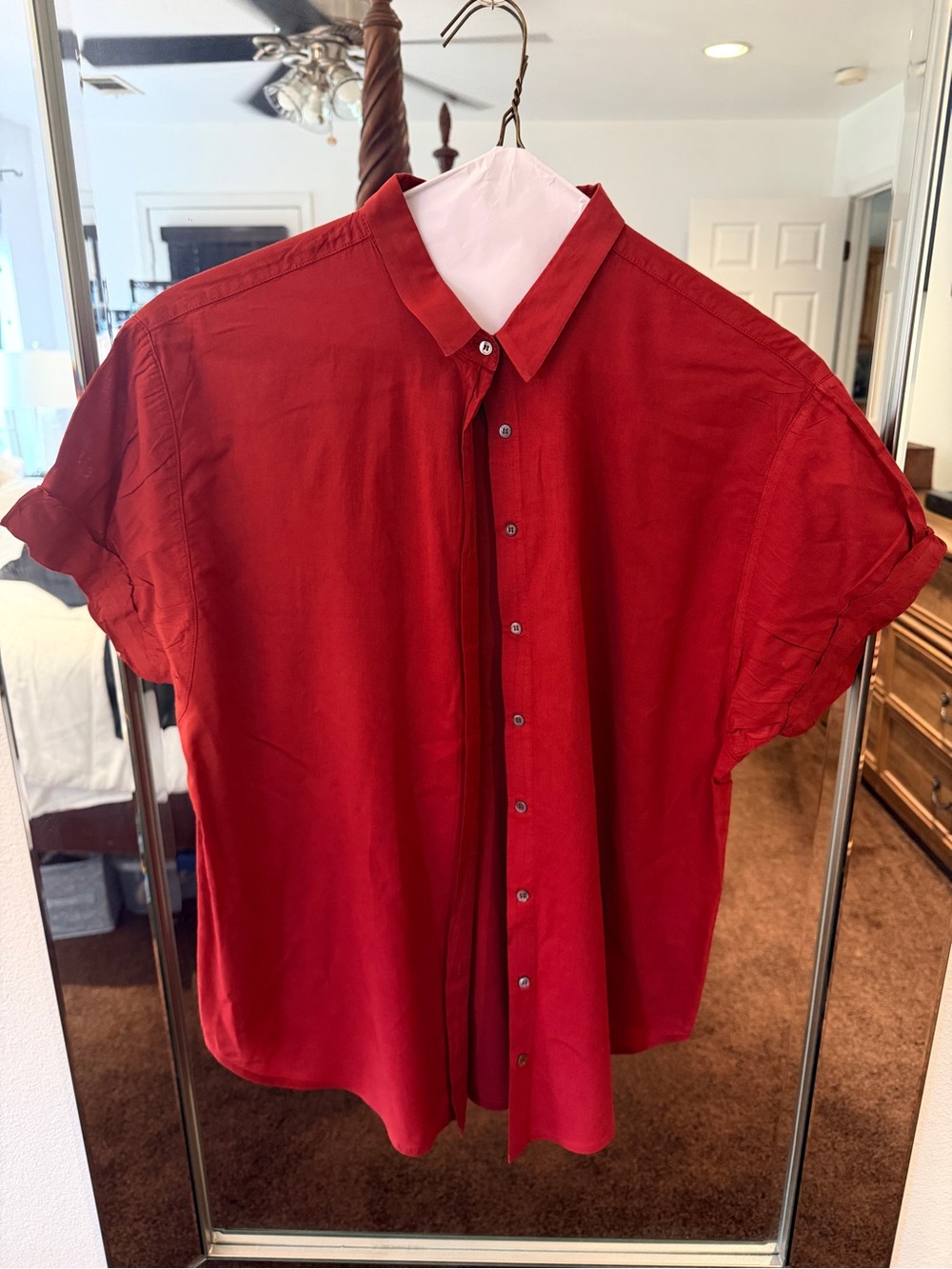 Xirena 100% cotton Womens Short-Sleeve Button-Up Shirt - Red/burgundy
